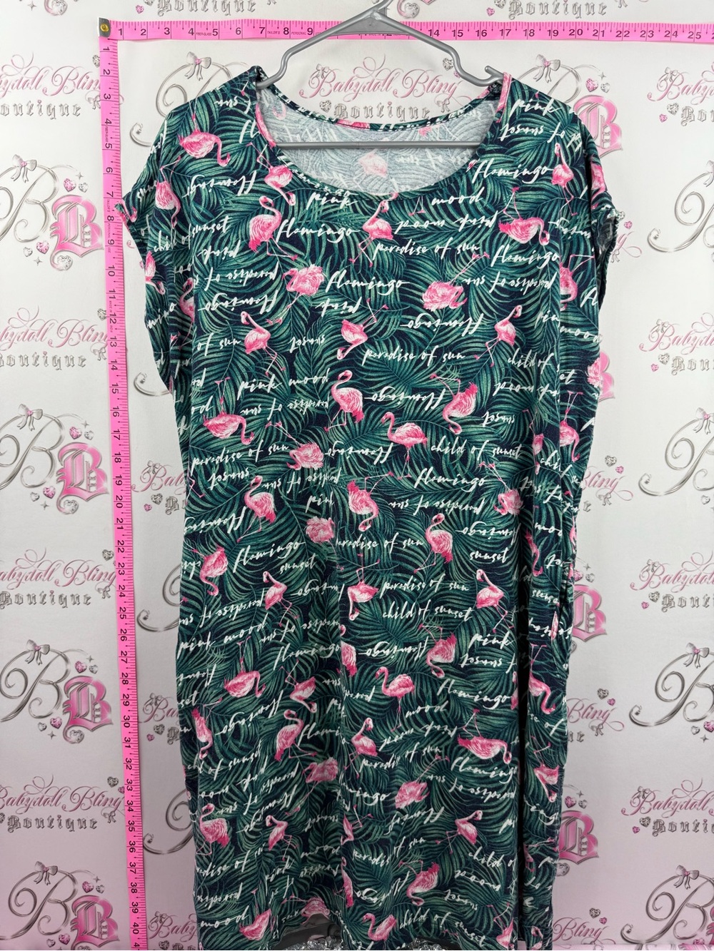 Dress flamingo pj Women's Tropical Flamingo Print Dress - Pink/Green